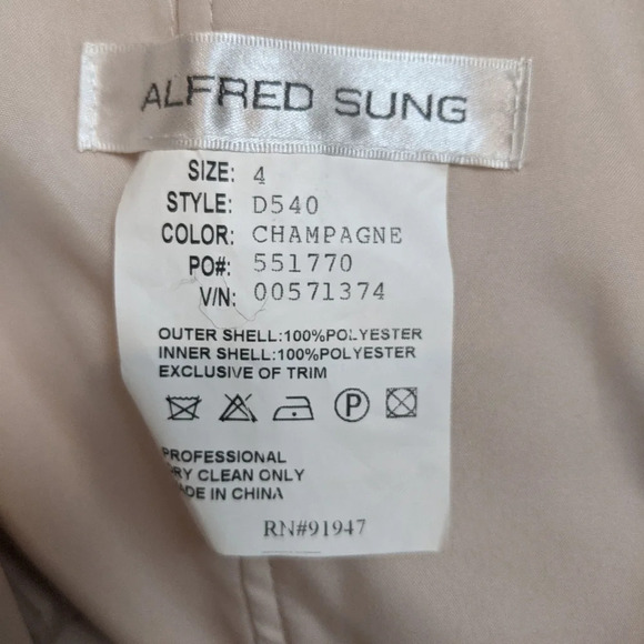 Alfred Sung Bridesmaid Cocktail Dress Style D540 Champagne size 4 - Picture 3 of 6